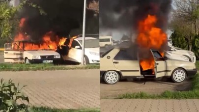 Siverek’te hastane otoparkında otomobiller alev aldı