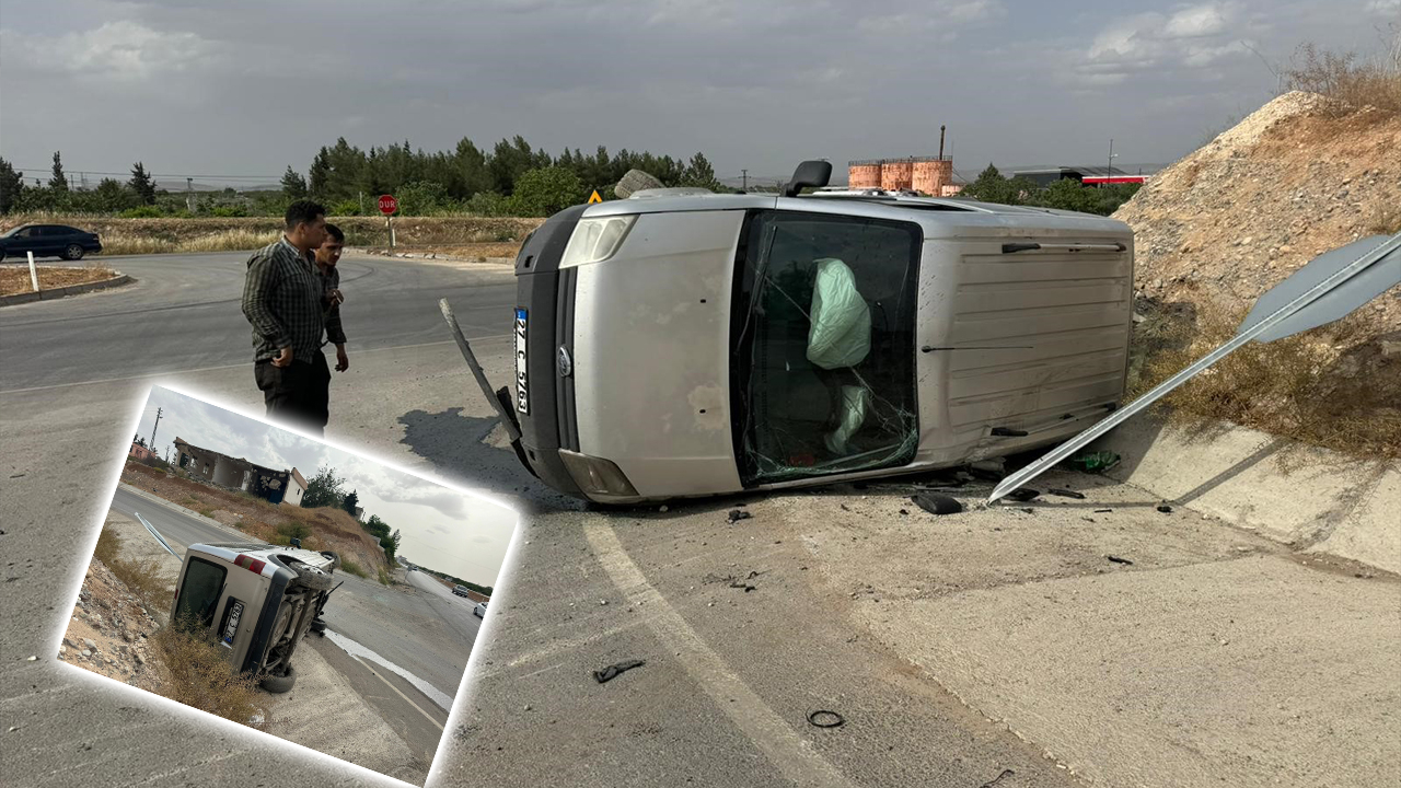 Şanlıurfa’da kaza: Devrilen araç, 'DUR' tabelasında durdu