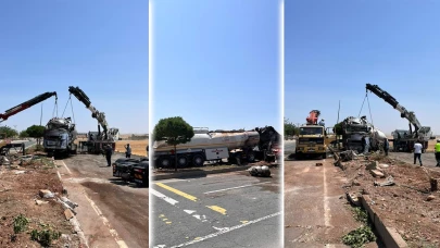 Hilvan’da kontrolü kaybeden yakıt tankeri devrildi!