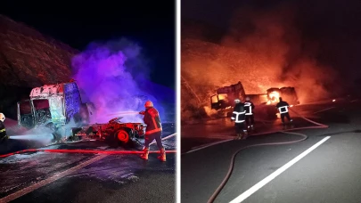 Şanlıurfa'da devrilen akaryakıt tankeri yandı