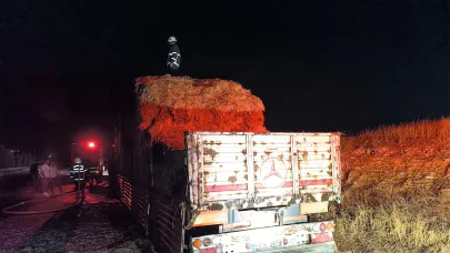 Şanlıurfa'da saman yüklü tır alev aldı