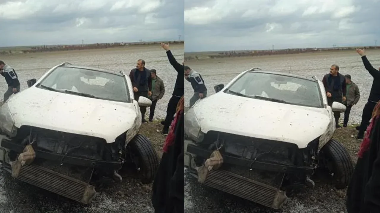 Siverek yolunda dolu tehlikesi: Otomobil şarampole uçtu