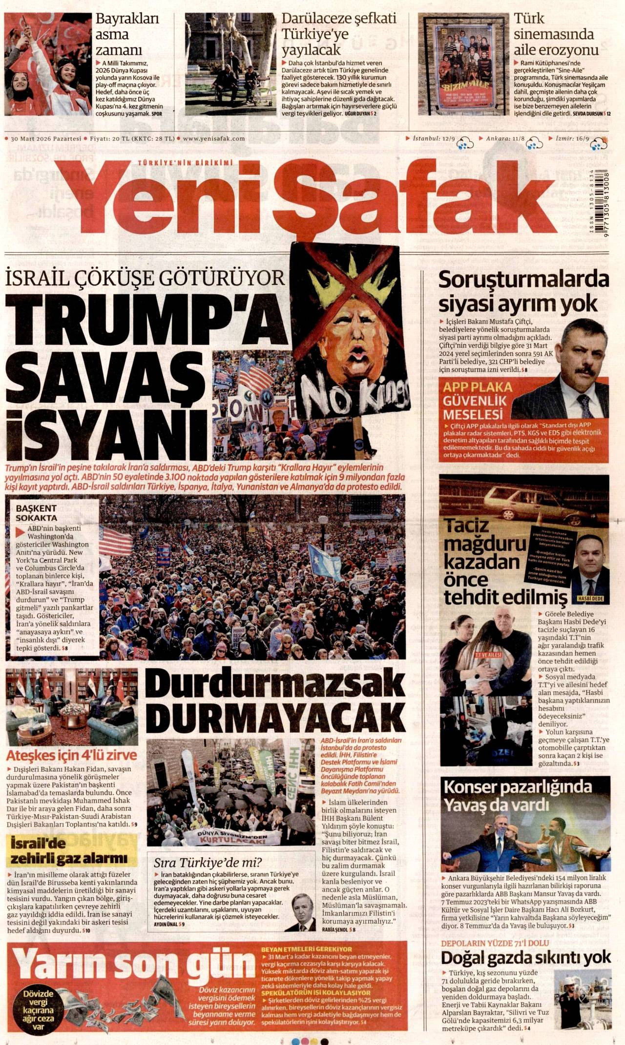 Yeni Şafak Gazetesi Gazete Manşeti